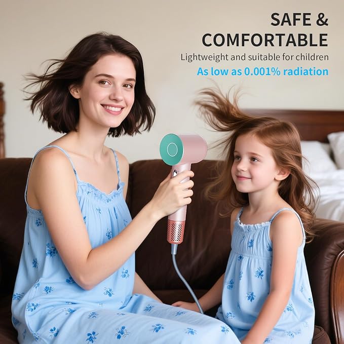 Hair Dryer,1400W High-Speed Ionic Dryer Low Noise Thermo-Control Hair-Dryer with Magnetic Nozzle,Fast Drying 2 Speeds & 4 Temps Hairdryer for Home Travel for Women and Men
