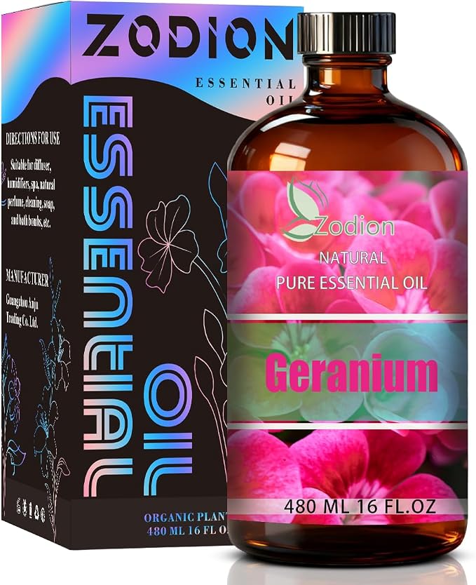 Geranium Essential Oil - Geranium Fragrance Oil for Diffuser, Massage, Humidifier, DIY Candle, Soap Making, Home, Bath, Yoga - 16 fl oz (480ml) - ZODION Essential Oils