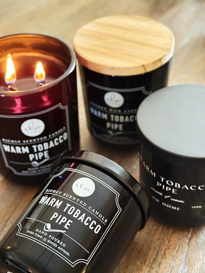 DW Home Warm Tobacco Pipe Scented Candles, 15 oz Large Double Wick Jar, Up to 56 Hour Burn Time, Hand-Poured, Strong Long Lasting Woodsy Fragrance, Gifts for Men & Women