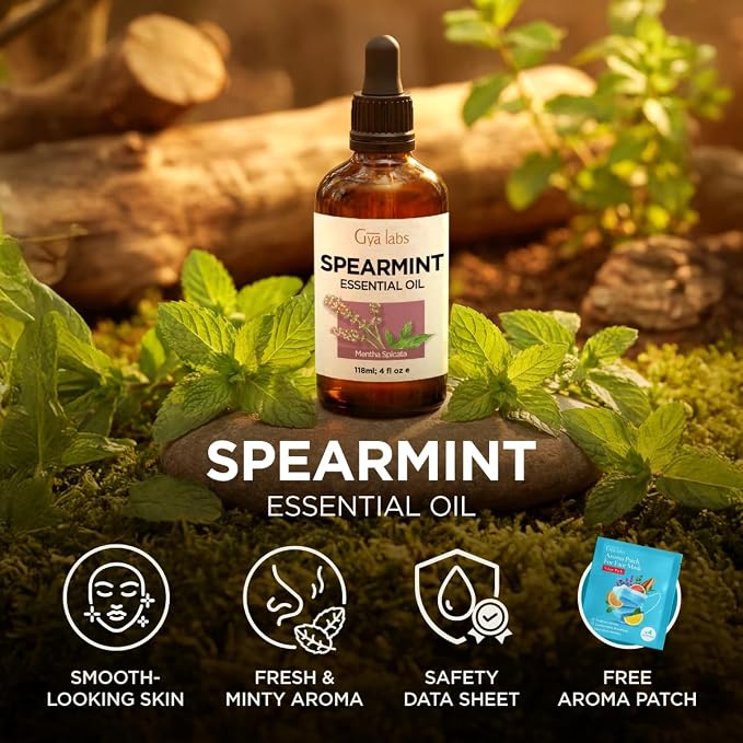 100% Pure Spearmint Essential Oil - 4 Fl Oz - Spearmint Oil for Hair, Skin, Diffuser, Aromatherapy & DIY Candle Making Scent