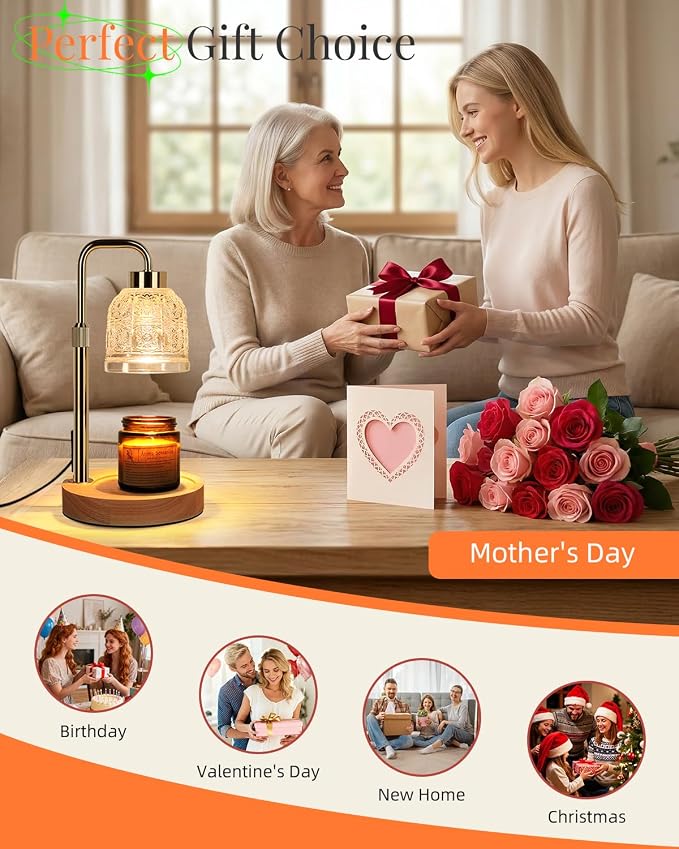 AIFEI Candle Warmer Lamp with Timer, Dimmable Adjustable Height Candle Lamp, Birthday Gifts for Women Mom Sister Friends, House Warming Gifts New Home Decor, Candle Lamp Warmer with 2 Bulbs - Gold