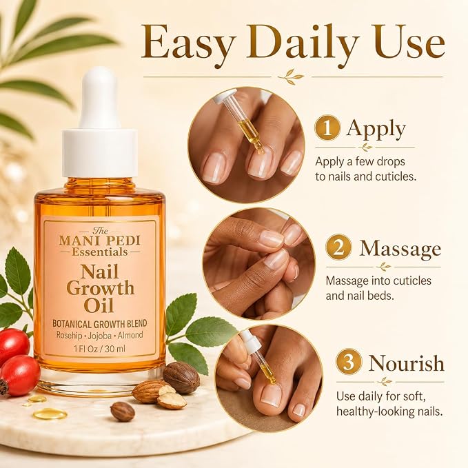 TMPE Nail Growth Oil 1 fl oz | Rosehip, Jojoba & Almond Oil Blend | Fast Nail Growth Serum for Stronger Longer Nails | Cuticle Oil Strengthener | Nourishing Nail Treatment for Brittle Damaged Nails