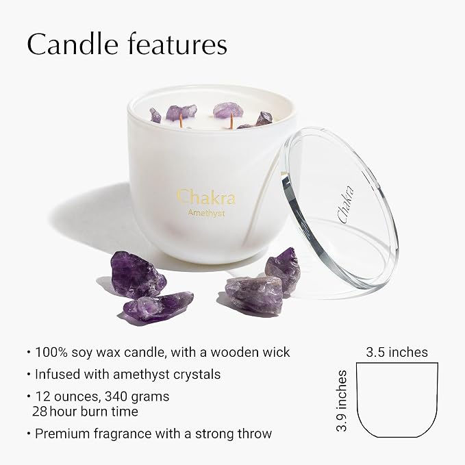 Hidden Label Healing Crystal Candle, Amethyst Quartz Relax Crystal Candle, Wood Wicks Scented Crackling Candles, Real Crystals Aromatherapy Candle Gifts for Women,Cute 12oz