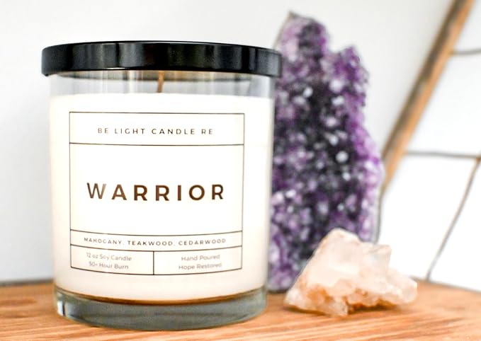 Candles for Men | Purpose-Driven Soy Scented | Mahogany Teakwood Candles | Gift for Men | 8oz Long Lasting Candle | Mens Gift | Non-Toxic Candle | Be Light Candle RE (Warrior)