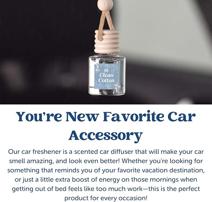 CANDECraftCo Car Air Hanging Fragrance Oil, Car Auto Freshener for Essential Oils, Scents Fragrance Aromatherapy Automobile Diffuser, Long Lasting (Fresh Linen + Clean Cotton)