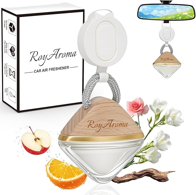 Royaroma Hanging Car Air Freshener for Women & Men, Natural Essential Oil Car Diffuser with Adjustable Rope, Hanging Diffuser for Cars, Home, Office | Rose Champagne