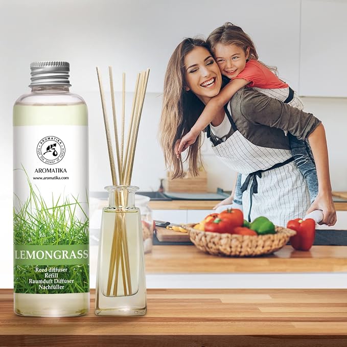Lemongrass Reed Diffuser Refill, Natural Essential Lemongrass Oil 6.8 Fl Oz - Fresh & Long Lasting Fragrance - Best Reed Diffuser Oil Refill for Aromatherapy - Home - Office - Restaurant