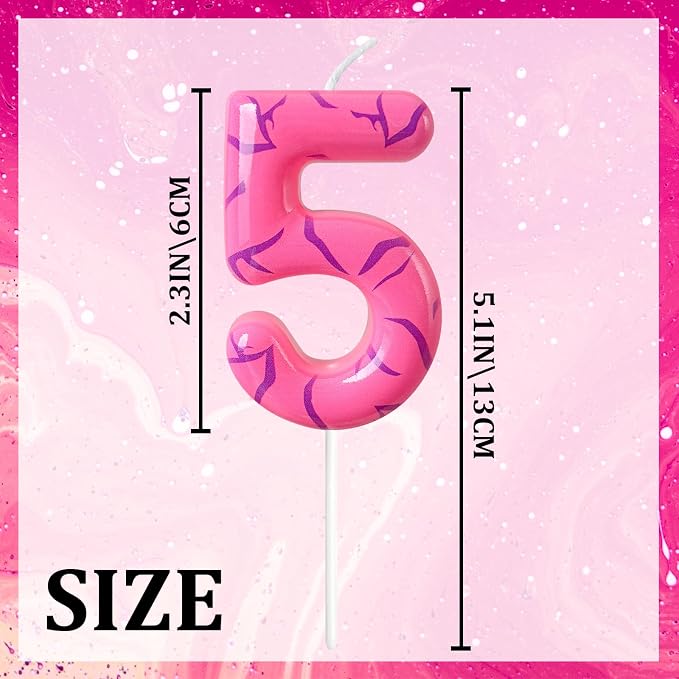 Number 5 Birthday Candle for Cake – Pink Gradient Number Candle with Mystic Rune Pattern, Decorative Cake Topper for Anniversary & Celebration