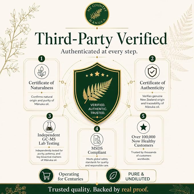 100% Pure New Zealand Manuka Oil | Organic Essential Oil | 35x Stronger Than Tea Tree | Natural Skin Care | Toenails | Diffuser | Aromatherapy | Nails | Hair | Skin | Lips
