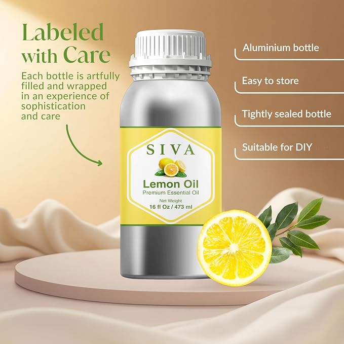 Siva Lemon Essential Oil 16 Fl Oz – for Diffuser, Skin & Hair Care – Ideal for Aromatherapy, Massage & DIY Blends