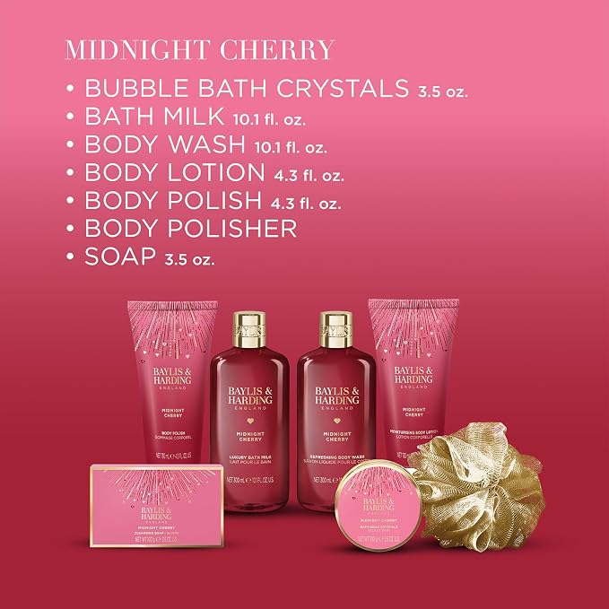 Baylis & Harding Midnight Cherry Luxury Pamper Gift Set For Women - Vegan Friendly