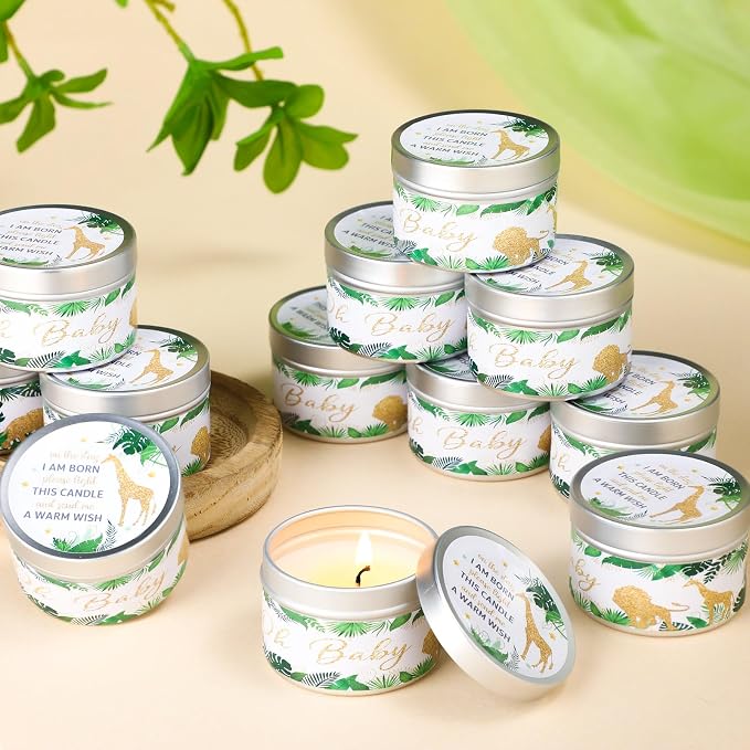 MTLEE 24 Pcs Jungle Animal Baby Shower Party Favors Candles Lavender Scented Baby Shower Favors for Guests Rustic Tealights Candles Gender Reveal Return Gifts (1.2 oz, Khaki)