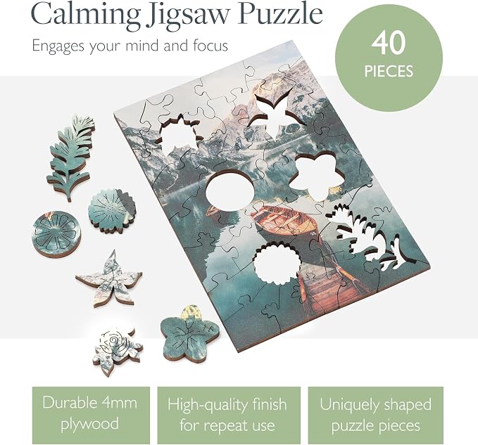 Scentered Wooden Jigsaw Puzzle & Aromatherapy Gift Set - Mindfulness Activity Puzzle for Stress Relief - Calm Jigsaw Puzzles - De-Stress: Calming Essential Oils Blend - Travel Size