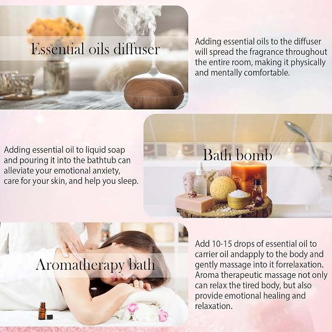 8 Pcs×10ml Pure Essential Oils for Diffuser for Home Care, Perfume, Candle and Soap Making - Peppermint, Lavender, Rose, Clove-Organic Essential Oils Set for Women and Mom Gift
