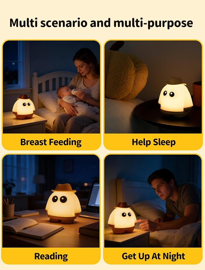 Ghost Night Light, Rechargeable Bedside Lamp, Portable Sleep Nightlight, Dimmable Night Lamps, Cute Nursery Lamp, Funny Gifts for Kids Teens Adults(Yellow)