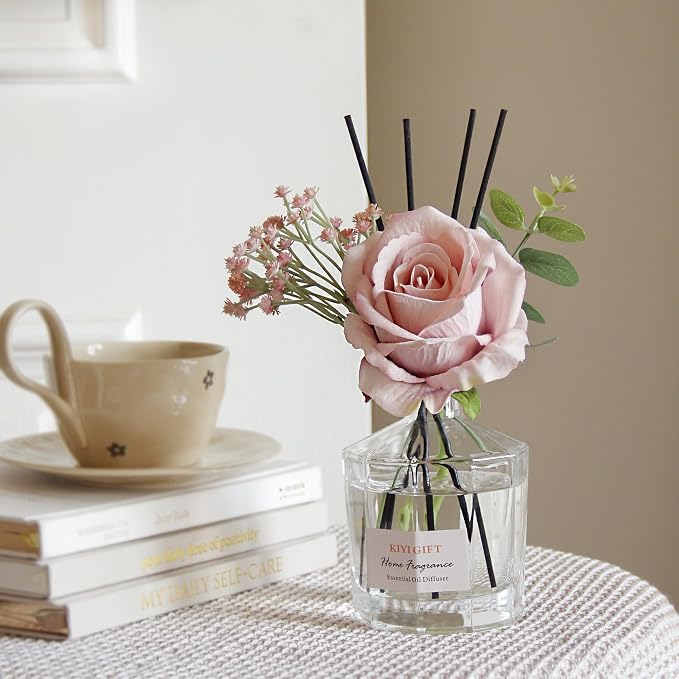 Reed Diffuser Set, 8.4 fl oz Scent Diffuser with 6 Reed Sticks, Home Fragrance,Up to 120 Day Long Lasting Scent,Reed Diffuser for Bathroom,Shelf Decor (Jasmine Rose)
