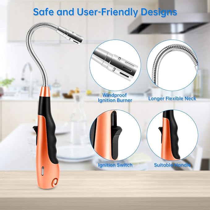 Butane Lighter with Visual Fuel Window for Kitchen Grill, Orange (No Butane)
