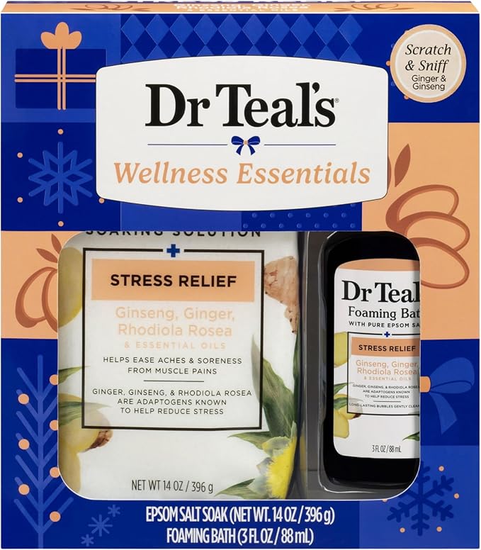 Dr Teal's Holiday Limited Edition Bath Gift Set | Epsom Salt Soak and Foaming Liquid, 14 oz Salt, 3 fl oz Bath (Citrus)