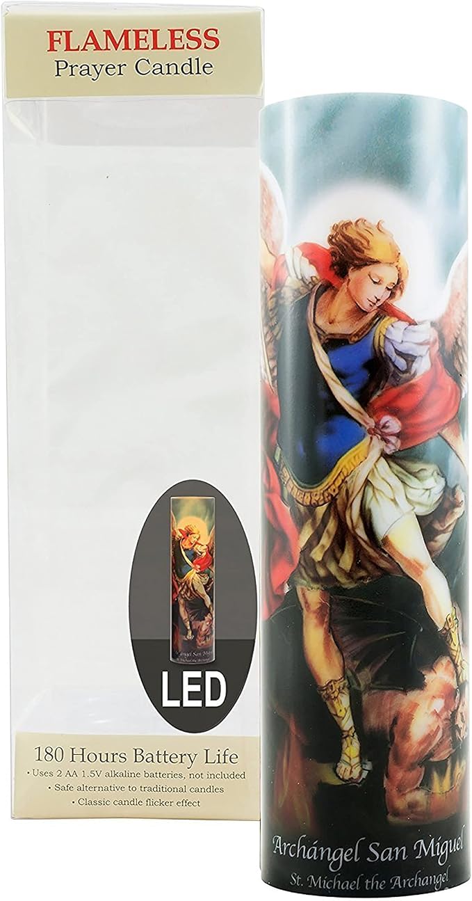 Stonebriar St. Micheal Flameless LED Devotional Prayer Candle with Automatic Timer