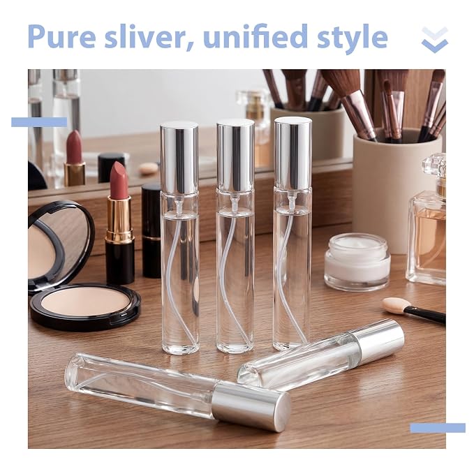 Yinder 25 Pcs 15ml Travel Spray Bottle Refillable Perfume Atomizer Bulk Glass Mini Cologne Perfume Bottles Empty Fine Mist Portable Small Sample Containers(Silver)