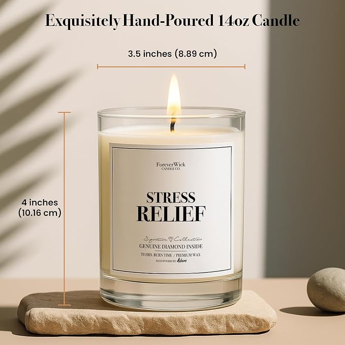 Foreverwick Stress Relief Candle | Diamond Candle Gift | Relaxing Scent | Aromatherapy for Bath, Destress & Clearance | Strong Scented Candles for Decor | 14 oz & 70 Hours Burning Time