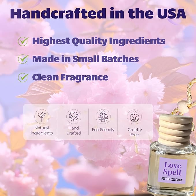 Car Air Freshener Diffuser, Love Spell Aromatherapy, Natural Fragrance Oil, Long Lasting, by Bootleg Collection, Made in USA