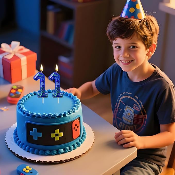 Number 11 Birthday Candle for Cake – Blue Gaming Theme Number Candle with “Next Level” Design, Video Game Style Cake Topper for Anniversary & Celebration