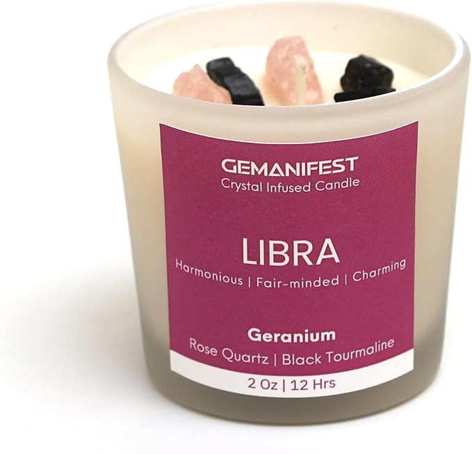 Libra Zodiac Candle with Bracelet Birthday Gifts for Libra Women Men Soy Geranium Scented Manifestation Crystal Candles Astrology Gifts Birthstone Candle