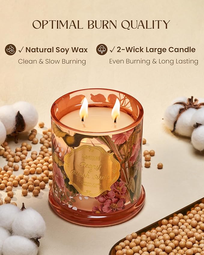 M&SENSE Peony Blush Scented Candle 12.7oz Elegant Summer 2 Wick | Natural Soy Wax, Non-Toxic, Summer Floral Scent, Elegant Gift for Women, 75 Hours Burning