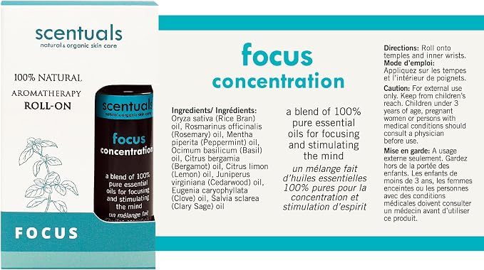 Essential Oil Blend Roll On: Peppermint Essential Oil,Cedarwood and Clary Sage Oil, 100% Pure Natural, to Improve Mental Focus & Concentration, Aromatherapy, Essential Oil Perfume (9 ml | 0.3 oz)