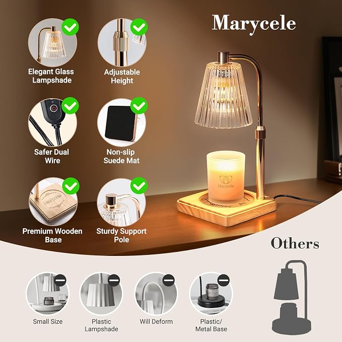 Marycele Candle Warmer Lamp with Timer, Wax Melt Warmer for Jar Candles, Christmas Birthday Gifts for Women Mom Sister Friend, House Warming Gifts for New Home Apartment Decor, Vintage Clear
