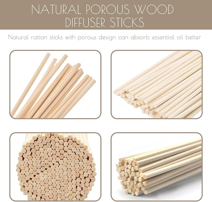 HOSSIAN 50PCS Reed Diffuser Sticks-7.87inch Natural Rattan Diffuser Reeds-Primary Color Reed Diffuser Refill