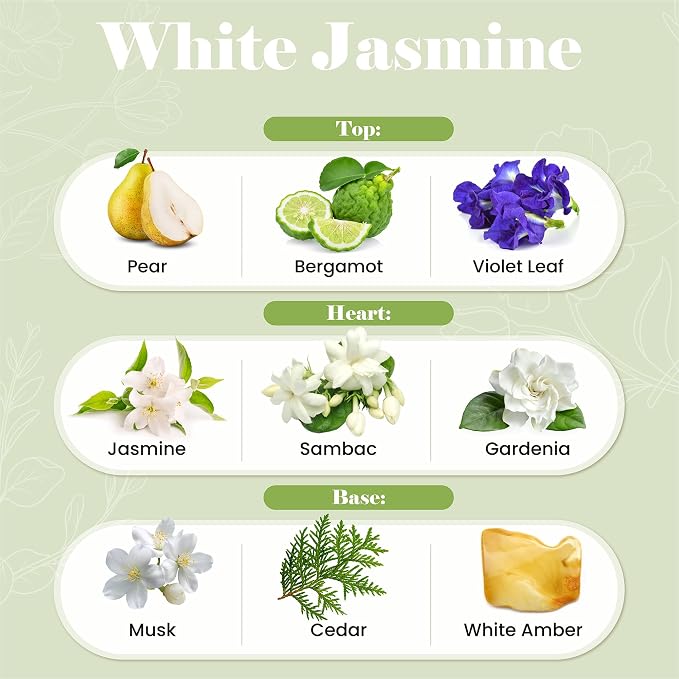 White Jasmine Aberscent Premium Reed Diffuser Oil Refill (8.5 Fl Oz/250ml) – Long-Lasting Fragrance Oil for Home, Office & Spa – Relaxing Scent, Luxury Hotel-Style Aroma