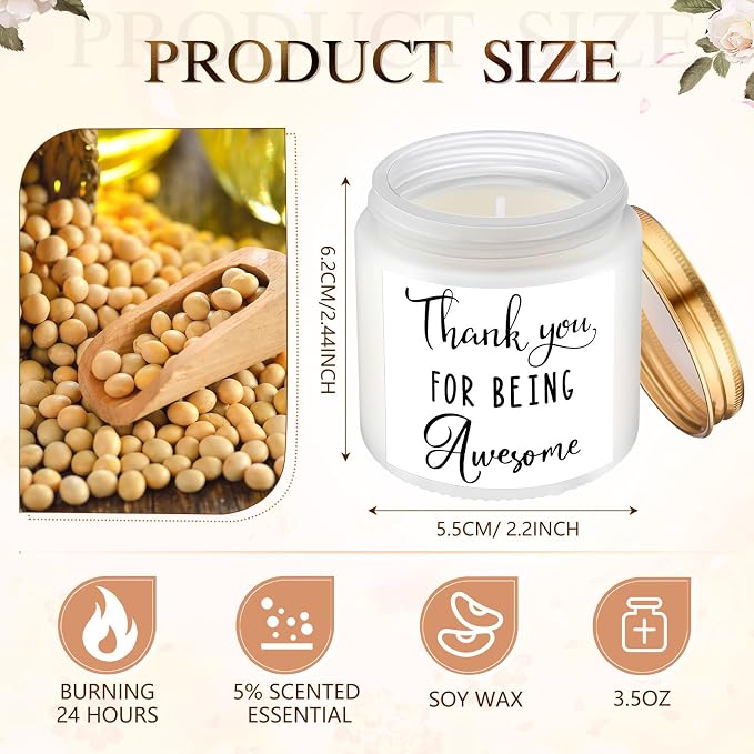 MTLEE 20 Pcs Thank You Gifts Candles 3.5 oz Employee Appreciation Inspirational Scented Soy Wax Candle Thanks Gift for Coworker Women Volunteer Teacher(Thank You,White)