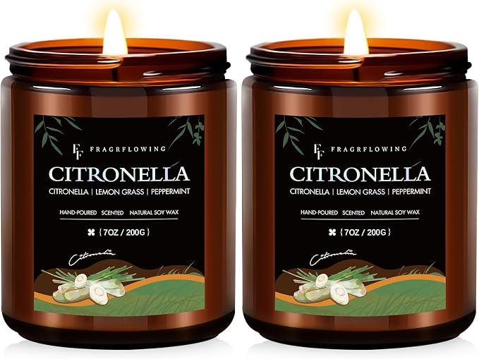 Citronella Candles, Indoor Outdoor Lemongrass Scented Candles，Natural Soy Wax Jar Candle, 100-Hour Burn Time, 7 oz (2 Pack)