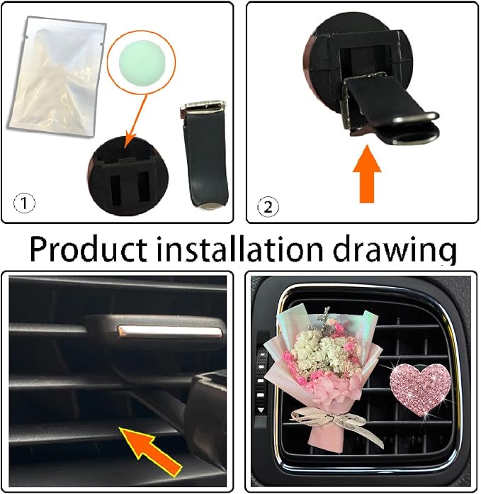 Mini Dried Flowers + Heart Car Vent Clips-Decorative Air Outlet Bouquets with Floral Scent,Fragrance Diffusers for Vehicle Interior Decor,Automotive Air Freshener Decorations (Pink, Random fragrance)