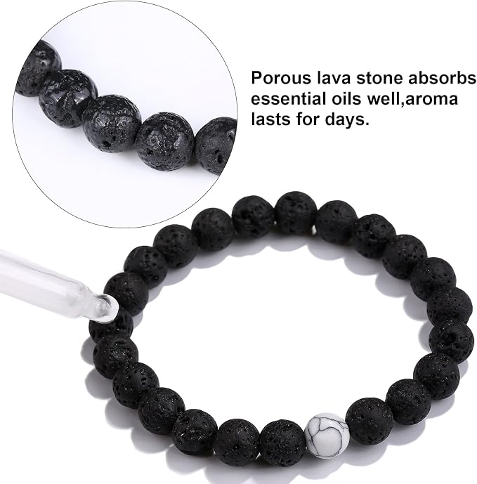 BBTO 4 Pcs Couples Bracelets Long Distance Matching Bracelets 8mm Howlite Beads Black Matte Agate for Couples Gift Religion Charm Friendship BFF Jewelry