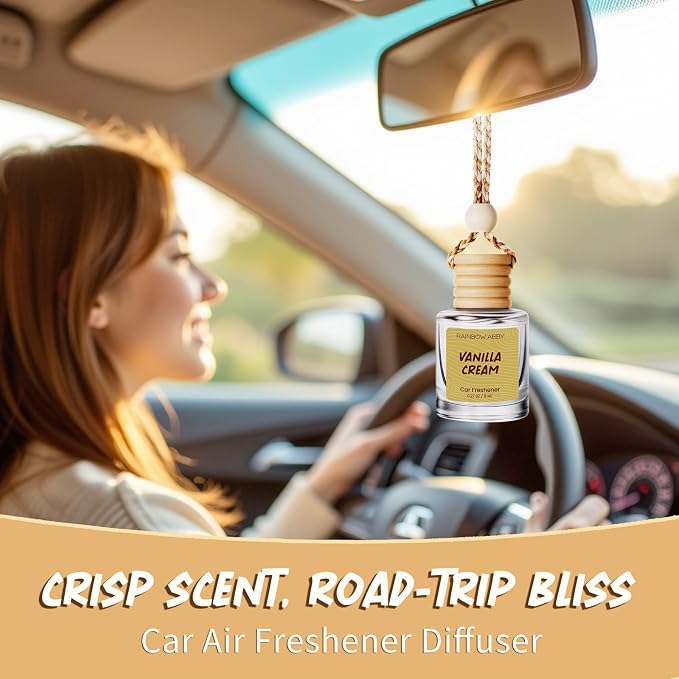 RAINBOW ABBY Hanging Car Air Freshener Diffuser 2 Pack - Vanilla Cream Fragrance Oil, 45+ Days Long Lasting, Essential Oil Diffuser for Car