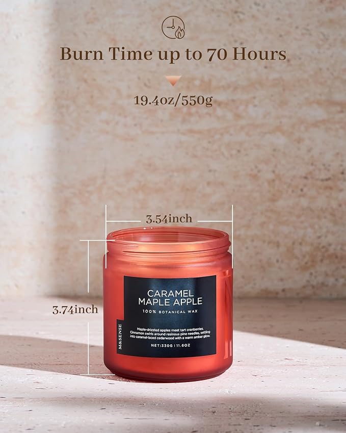 M&SENSE Caramel Apple Valentine Scented Candles for Home, Long Lasting 70 Hours Natural Soy Wax Clean Non Toxic Large 11.6oz 2 Wicks Candle Gifts for Easter Holiday Birthday Housewarming