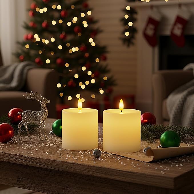 Homemory White Flameless Candles Battery Operated with Remote Timer, 3x3 Real Wax LED Pillar Candle for Home Fireplace Bedroom Living Room Party, Set of 3