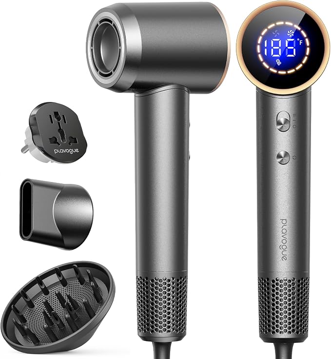 Dual Voltage Travel Hair Dryer with Diffuser, High-Speed Ionic Blow Dryer for Women, Fast Drying, Low Noise, Lightweight, No Heat Damage, European Travel 110V-120V/220V-240V