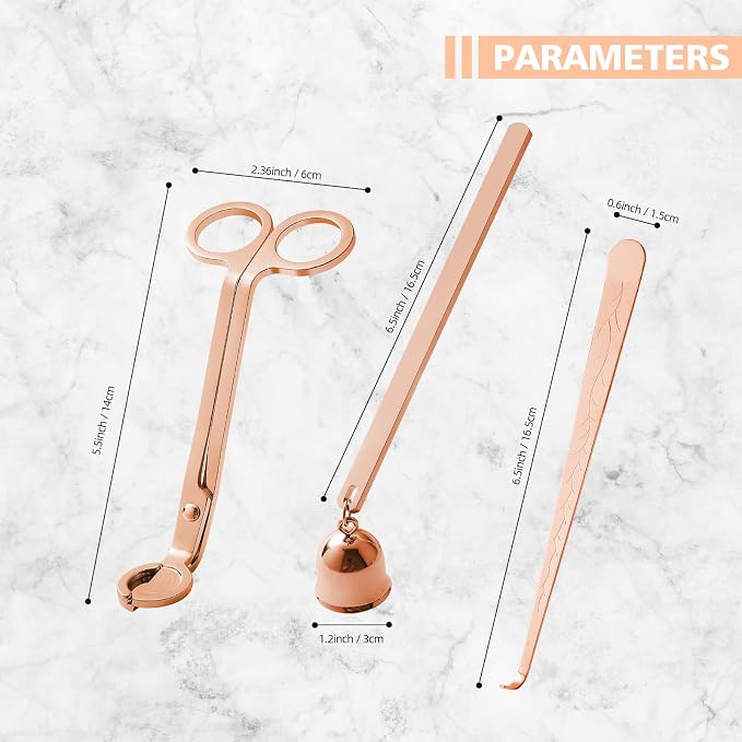 PATOISE 3 in 1 Candle Accessory Set Mini, Candle Wick Trimmer Cutter, Candle Snuffer, Candle Wick Dipper in Gift Package for Candle Aromatherapy Lovers(3PCS Rose Gold)