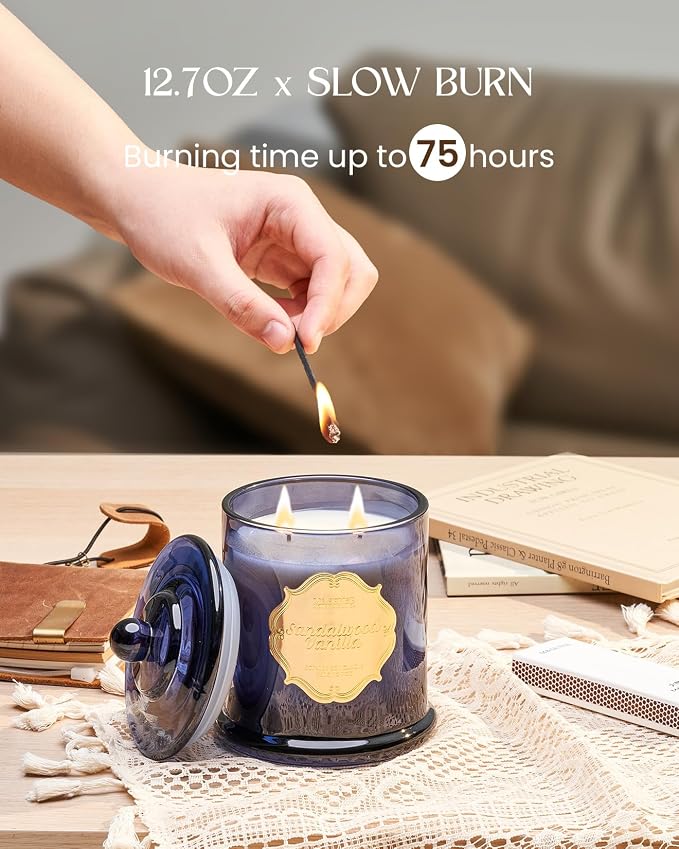 M&SENSE Sandalwood Vanilla Soy Candle, 2 Wick 75H Housewarming Gift | Slow-burning, Natural Cozy Relax Home Fragrance, Ideal Housewarming Gift for Women