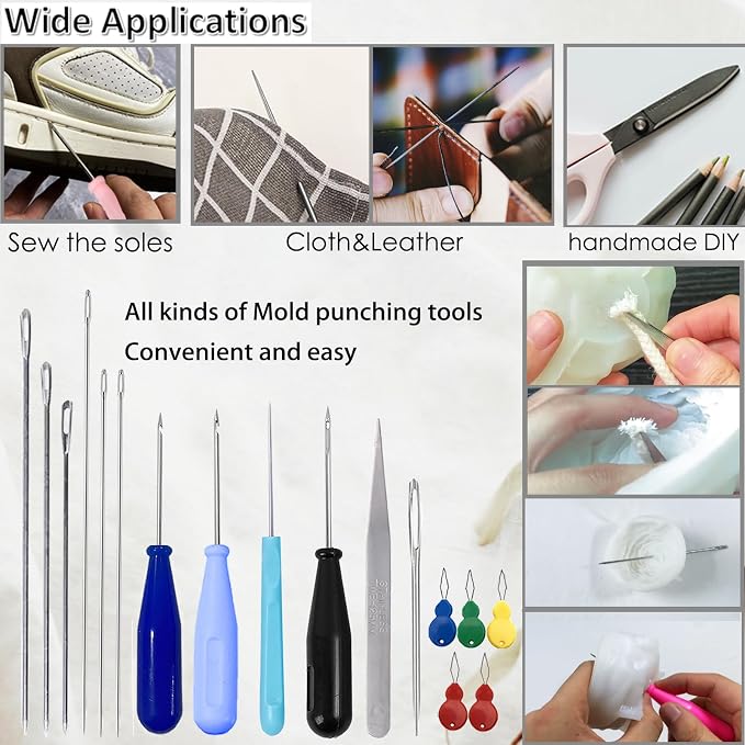 TYMKLMZG 17PCS Big Hole Long Needle for Silicone Taper molds,Hook Punch Needle, Candle Tool Inserting Wick,Awl for Candle Making,Long Needle to Poke Hole in Silicone Mold