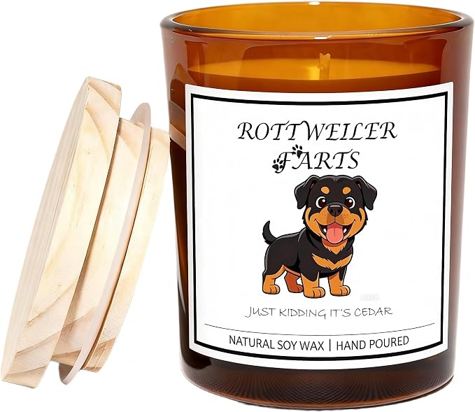 Rottweiler Gifts for Women | Birthday Gifts for Mom | Light When Dog Farts Candle | Cedar By Natural Soy Wax | Pet Safe Friendly Memorial Candles for Home Scented Household Essentials
