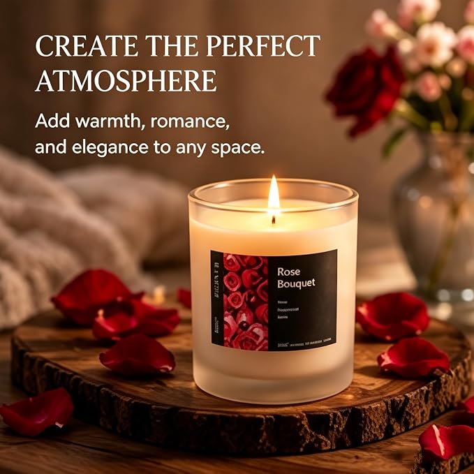 Natural Soy Wax Velvet Rose & Oud Candle, 50 Hour Long Burning Aromatherapy Candle for Relaxation, Romantic Floral Woody Aromatherapy Candle Home Décor, Spa, Yoga, Sleep & Holiday Gifts