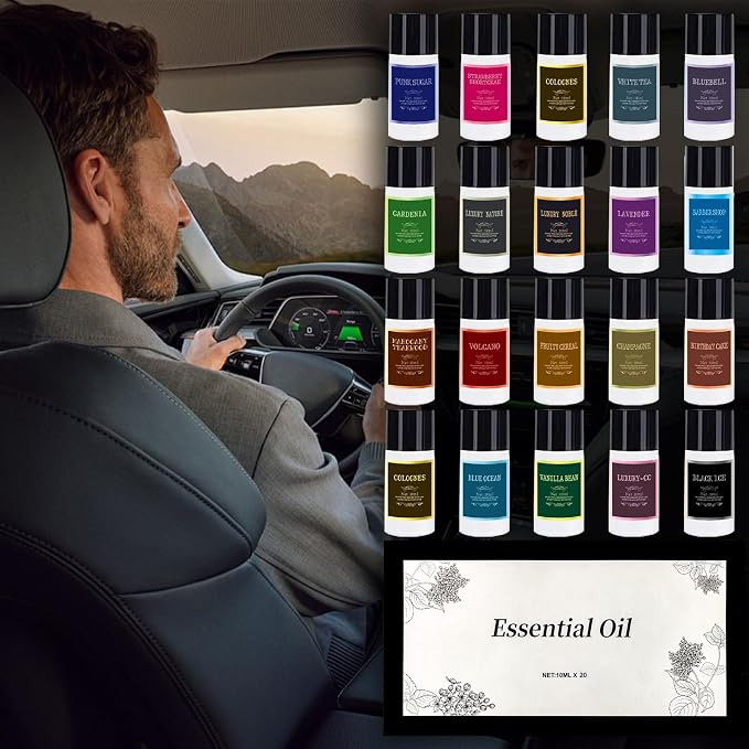 Car Air Freshener Refill Cologne Aromatherapy Oil 20 PCS, Essential Oils Mixed Fragrance Set for Car Diffusers (No Diffuser Included)