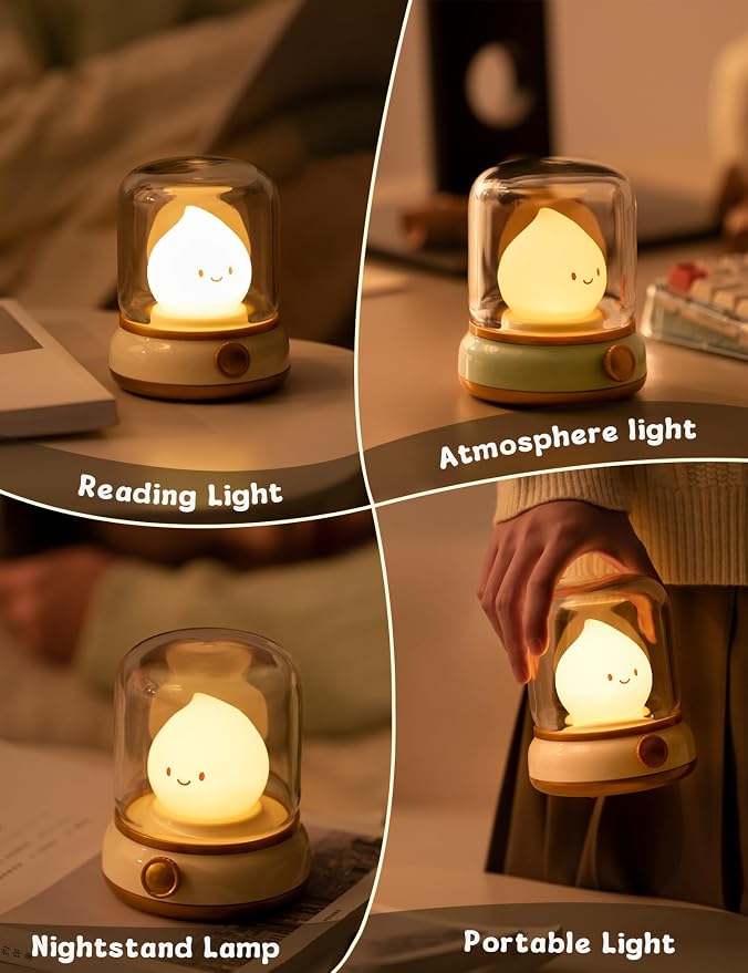 WANIDEA Flameless Candles Lamp, Led Candles,Cute Kerosene Lamp,Silicone Flame Amber Light,Adjustable Dimmable Rechargeable Night Light for Kids,Girls,Teenager Kids Bedroom Christmas