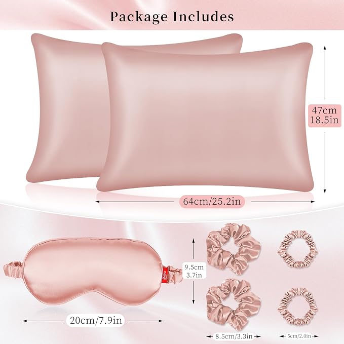 my novel things Satin Pillowcase Gift with Silk Satin Sleep Mask 4 Scrunchies, 2Pack Standard Size Pillow Cases Luxury Gifts for Women Mom Mother Wife Birthday Valentines Day Wedding for Girlfriend