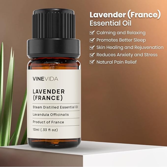 VINEVIDA Lavender France Essential Oil 10 mL - Undiluted Lavender Oil 10 mL - Lavender - DIY Candle Scents for Candlemaking - 10 mL Essential Oil for Soap Making Safe for Skin (4OZV-OBP-LAV-FRA-10ML)